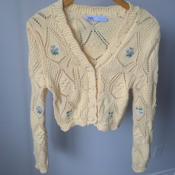 ZARA Cream Floral Open Knit Cardigan Size S New - Picture 2 of 9